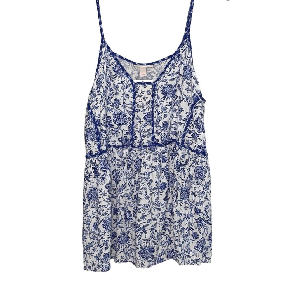 Nwt Knox Rose blue white floral tank size Large